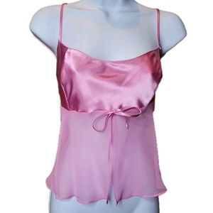 Fredricks Of Hollywood Pink Crop Satin Cami Lingerie Top Mesh & Bow Details XL